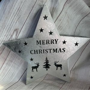 Holiday Star Merry Christmas Reindeer Snowflake Light Up Metal Wall/Shelf Decor